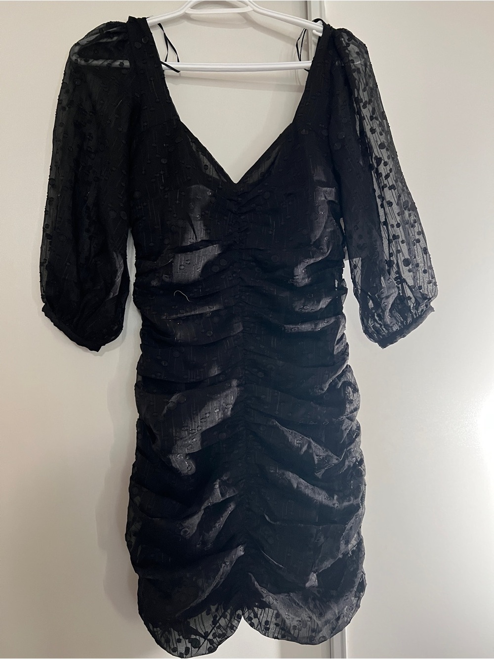 Desigual Black Ruched V‑Neck Mini Dress